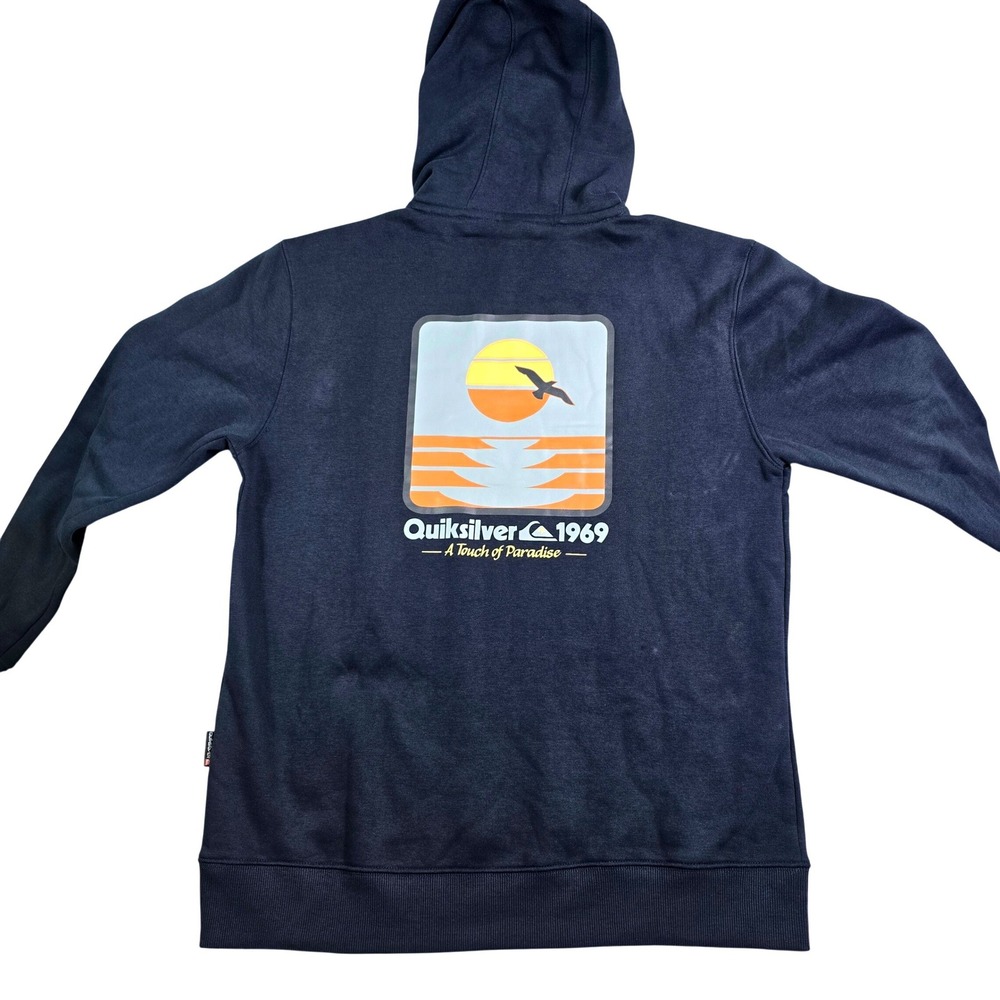 Quiksilver Graphic Pullover Hoodie Mens M Navy A Touch of Paradise Surf Skate